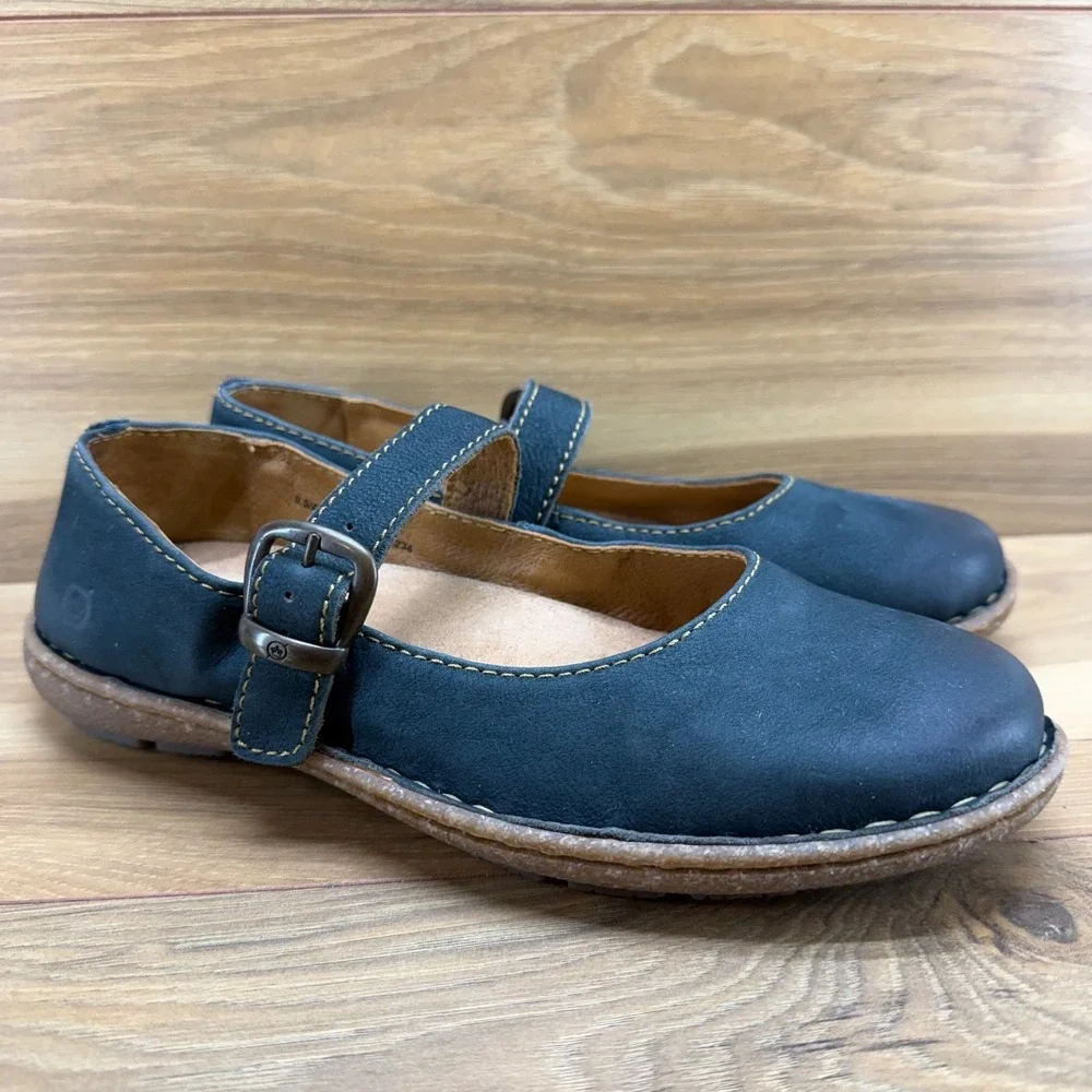BORN Naomi Mary Janes Womens 9.5 M Sailor Blue Nubuck Flats Buckle Comfort - Picture 2 of 11